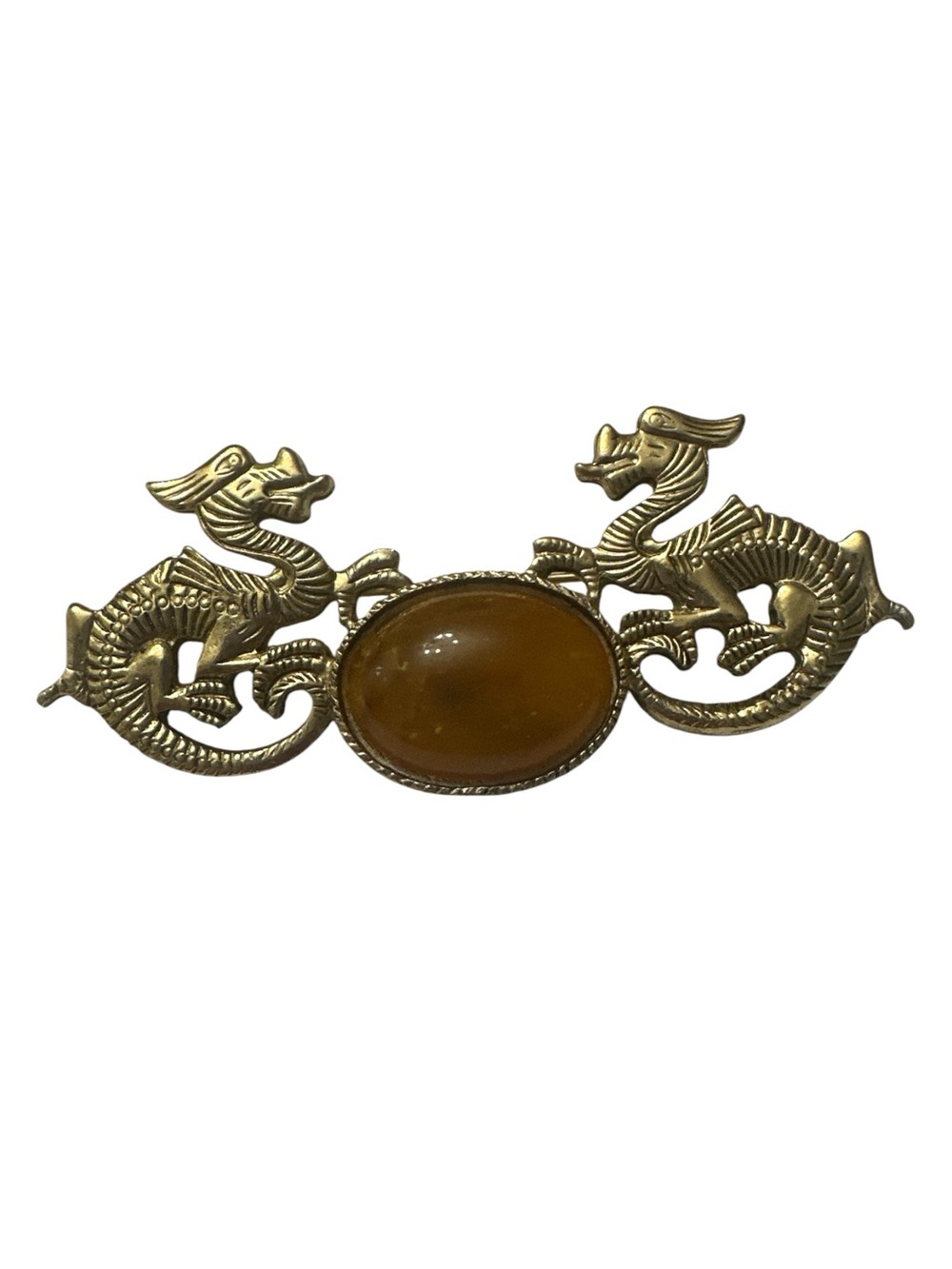 Vintage-Inspired Dragon Brooch with Amber Cabochon